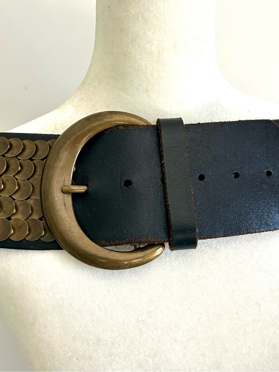 Carlisle Black Belt w/Antique Brass Discs Wide Statement Piece RARE Vintage EUC main image 13